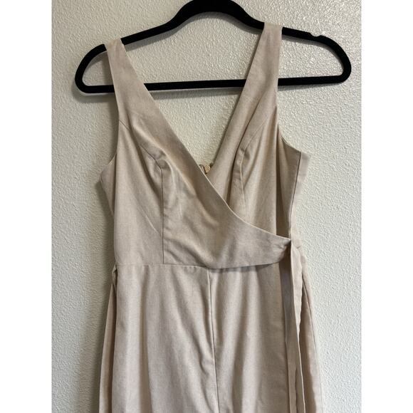Lulus Womens Sz XS Linen Sleeveless It’s A Wrap Jumpsuit Party Cocktail Wedding - Picture 6 of 16